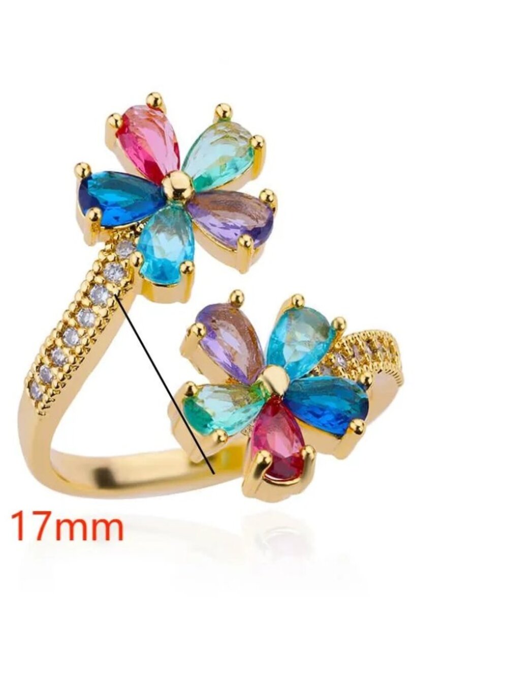 Brand New 18K Gold Plated Leaf Heart Flower Zircon Women's Ring
